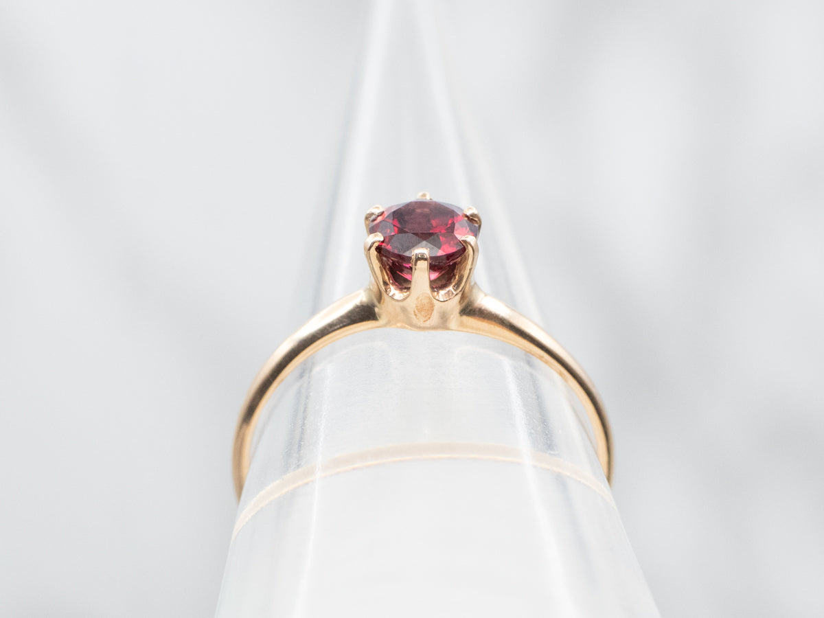 Victorian Rose Gold Blood Red Garnet Solitaire Ring