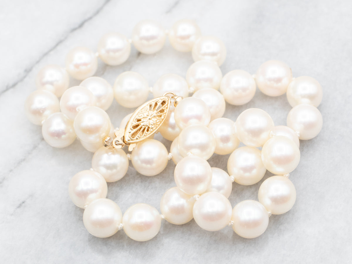 Saltwater Pearl Beaded Necklace with Gold Filigree Clasp