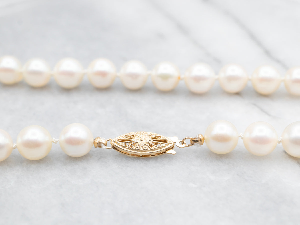 Saltwater Pearl Beaded Necklace with Gold Filigree Clasp