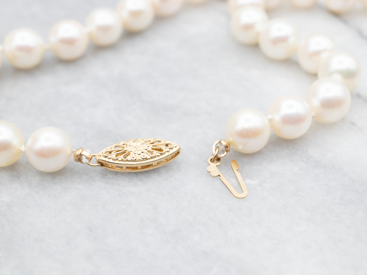 Saltwater Pearl Beaded Necklace with Gold Filigree Clasp