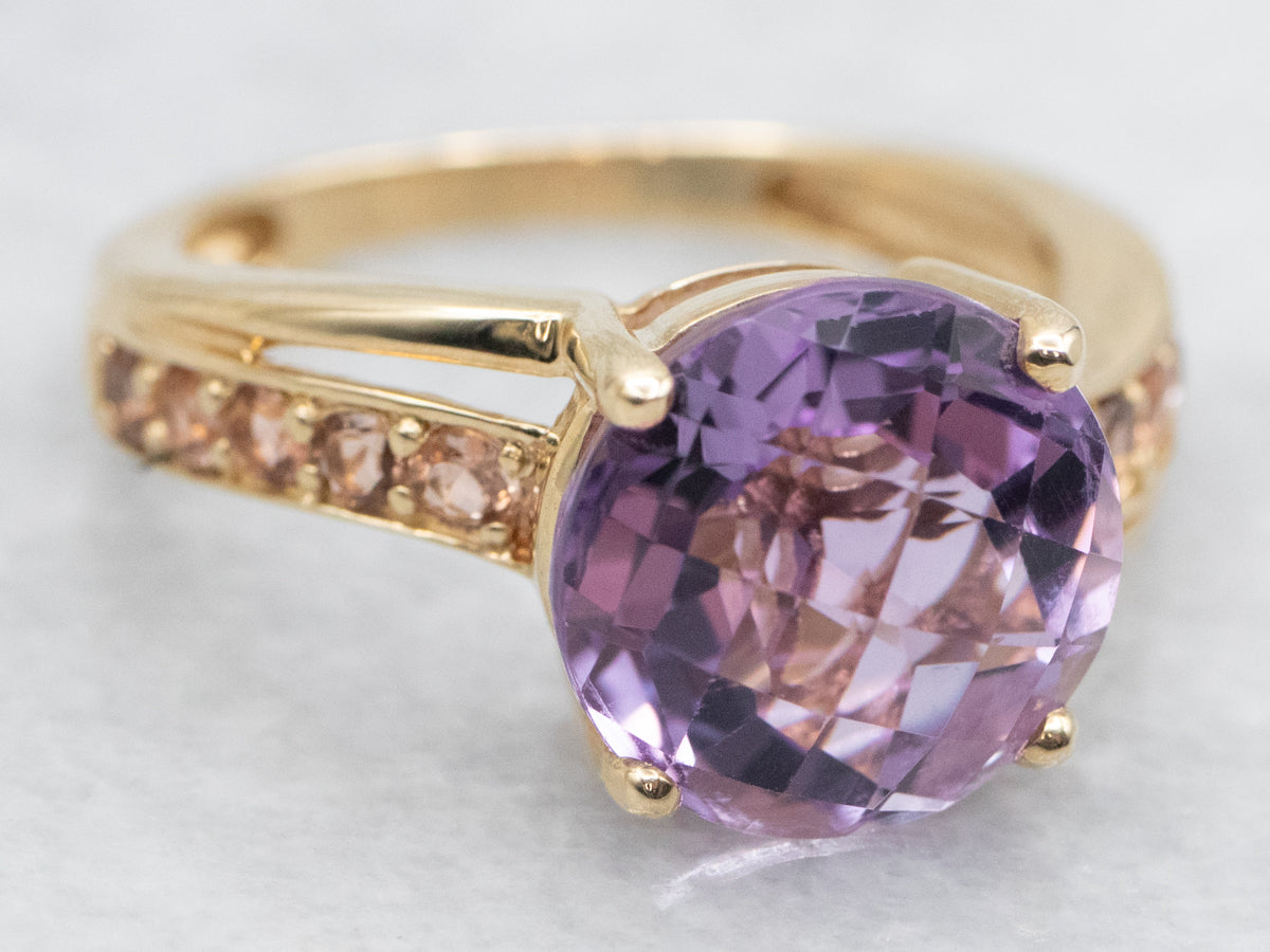 Fancy Pineapple Cut Amethyst and Rose Quartz Bypass Ring