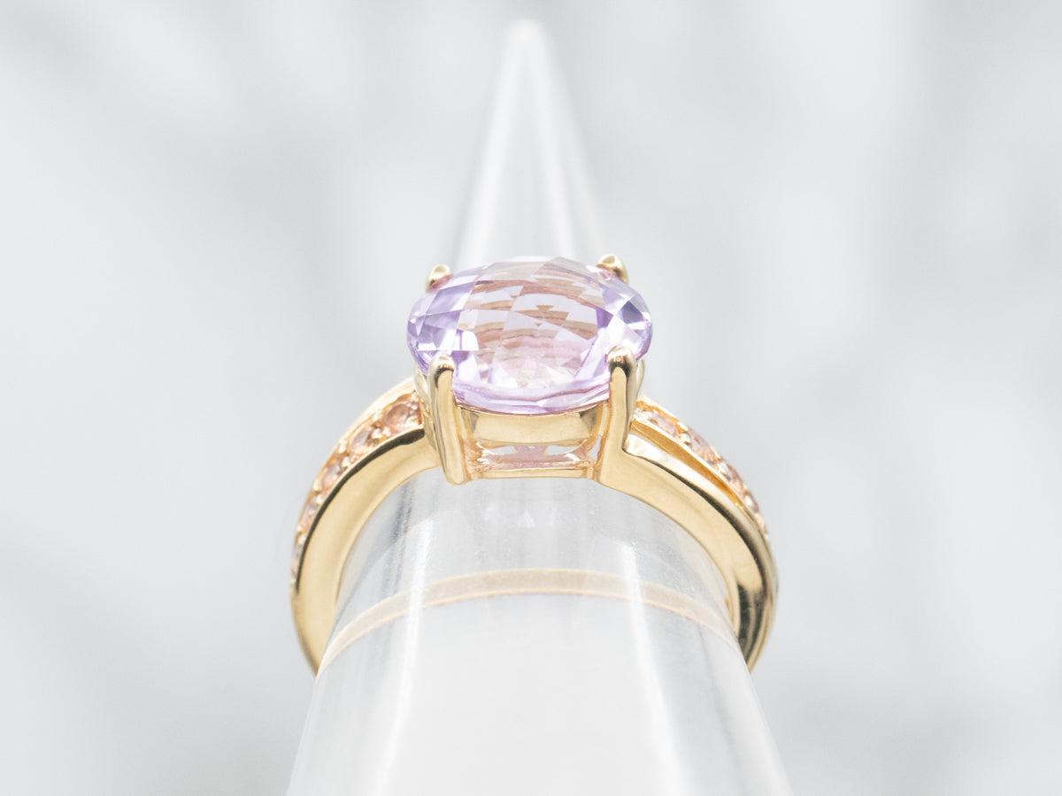 Fancy Pineapple Cut Amethyst and Rose Quartz Bypass Ring