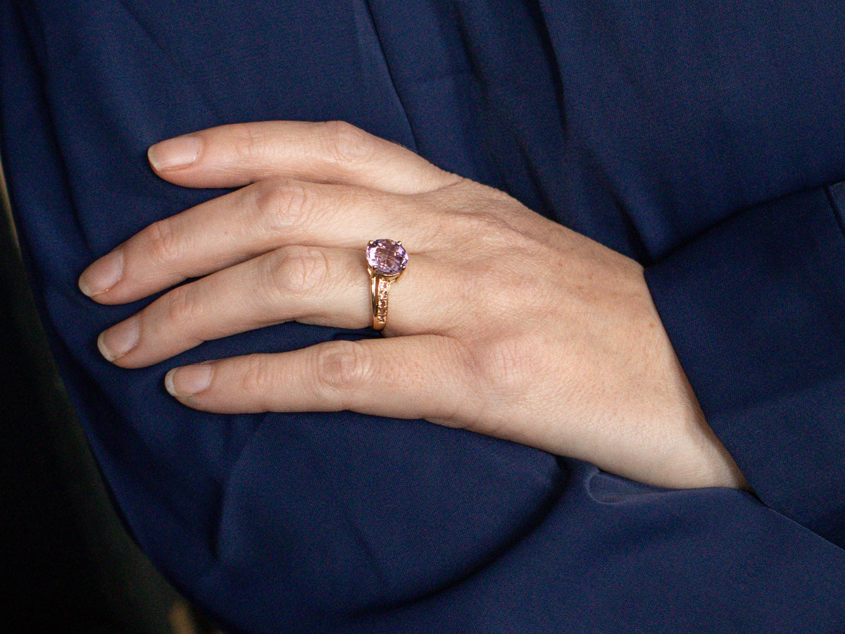 Fancy Pineapple Cut Amethyst and Rose Quartz Bypass Ring