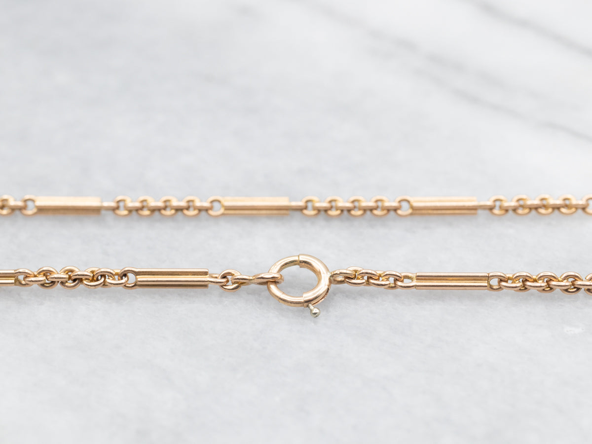 Retro Gold Bar Link Chain with Spring Ring Clasp