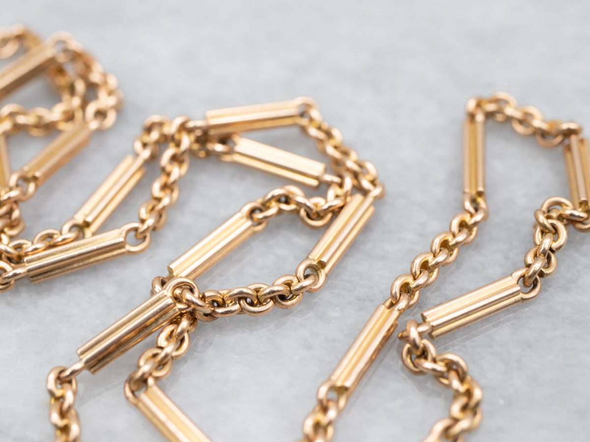 Retro Gold Bar Link Chain with Spring Ring Clasp