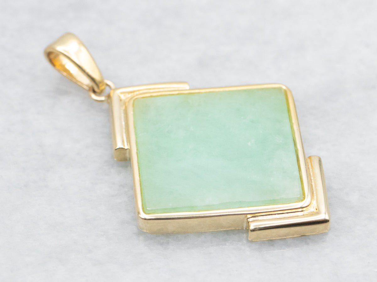 Modernist Gold Square Cut Jadeite Pendant