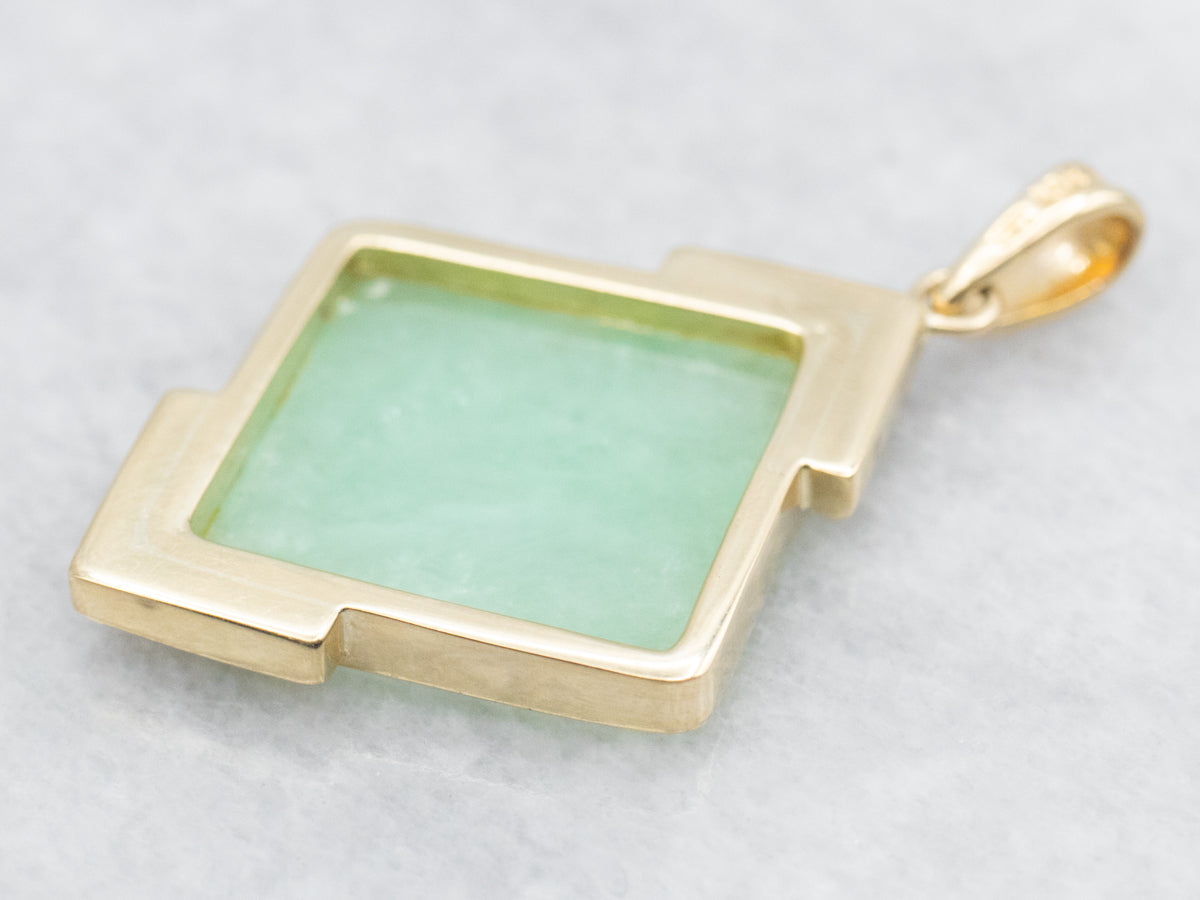 Modernist Gold Square Cut Jadeite Pendant