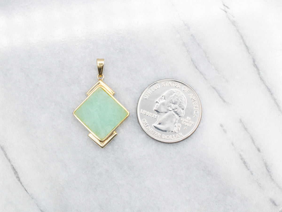 Modernist Gold Square Cut Jadeite Pendant