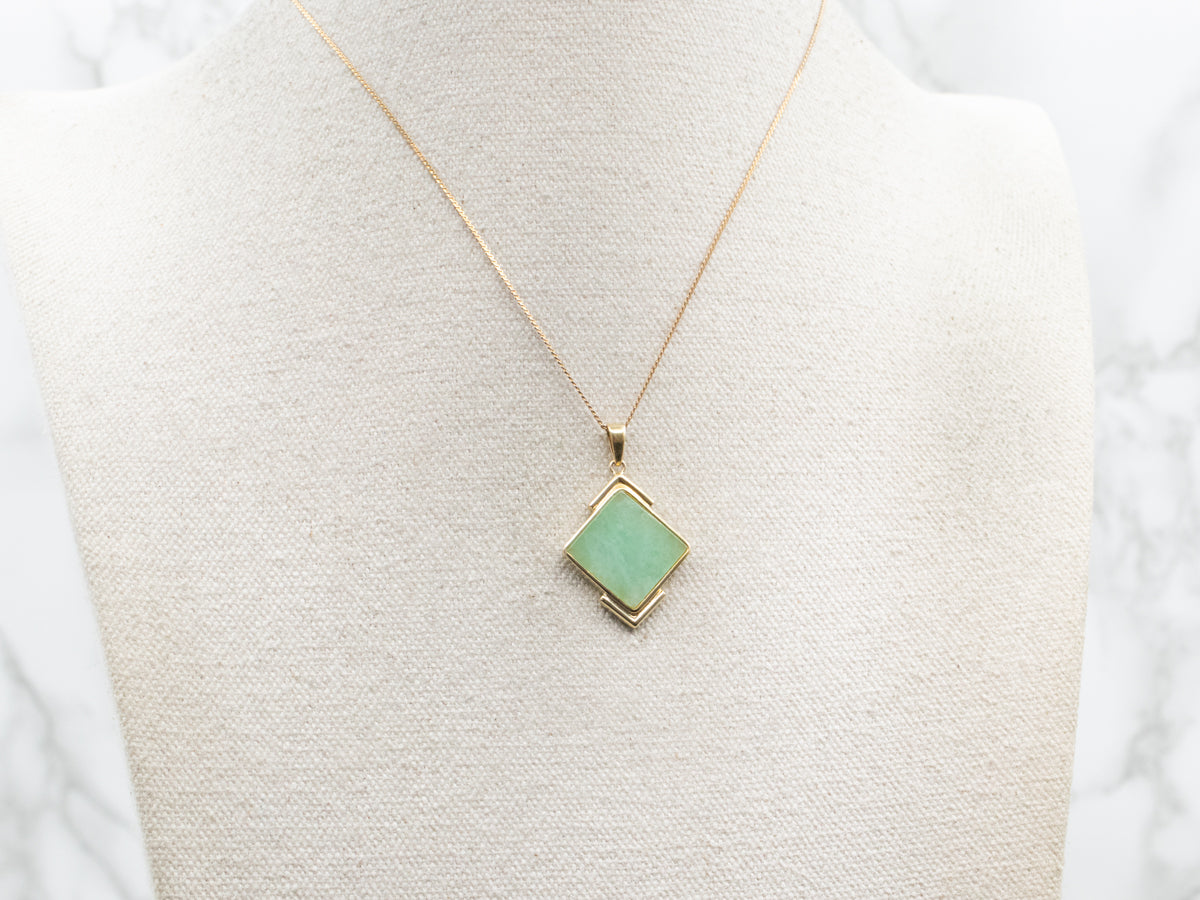 Modernist Gold Square Cut Jadeite Pendant