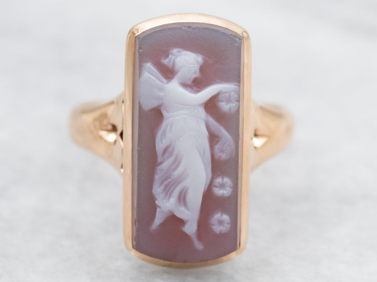 Roman Goddess Flora Vintage Cameo Ring