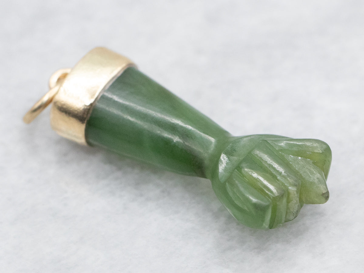 Carved Nephrite Jade Figa Fist Charm