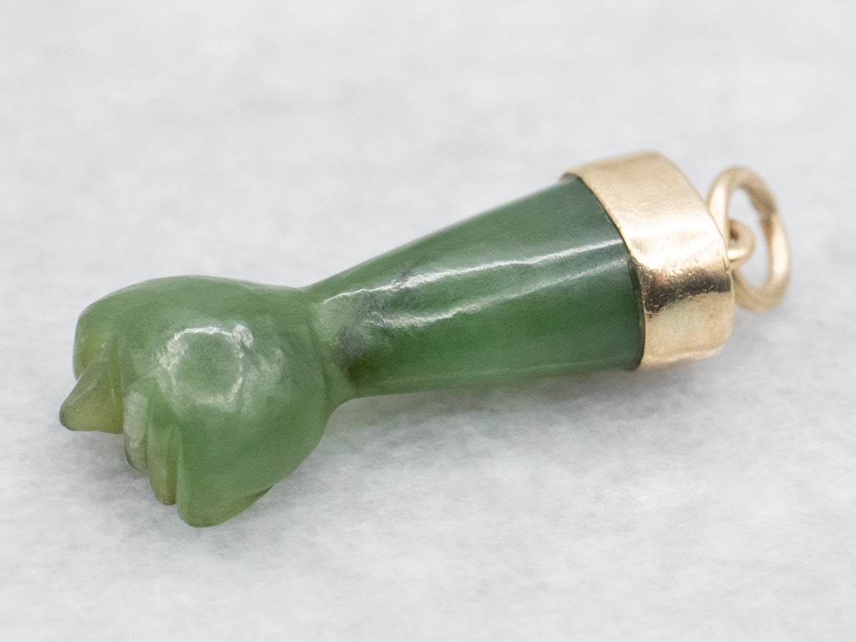 Carved Nephrite Jade Figa Fist Charm