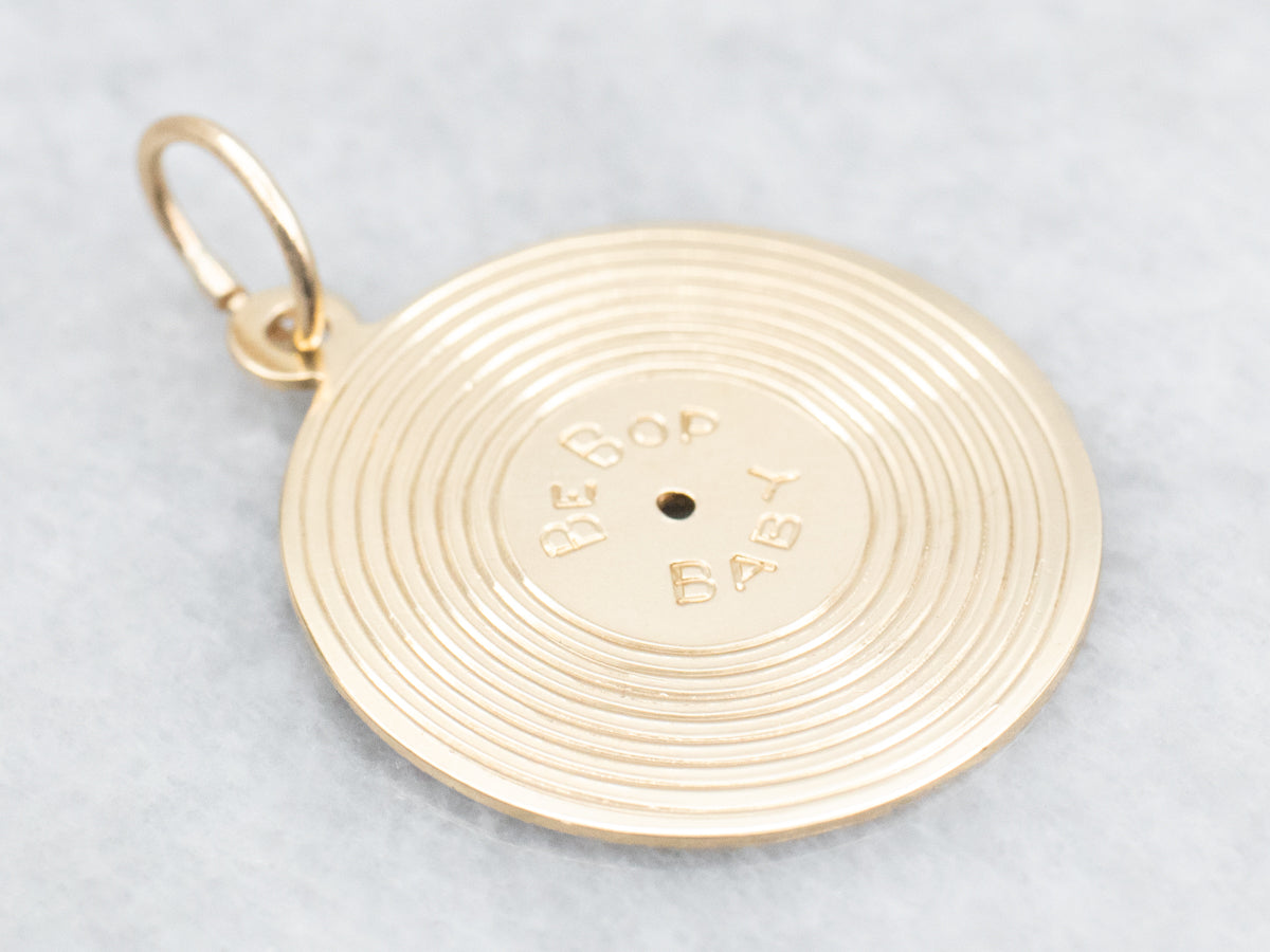 Vintage &quot;BE BOP BABY&quot; Gold Record Charm Pendant