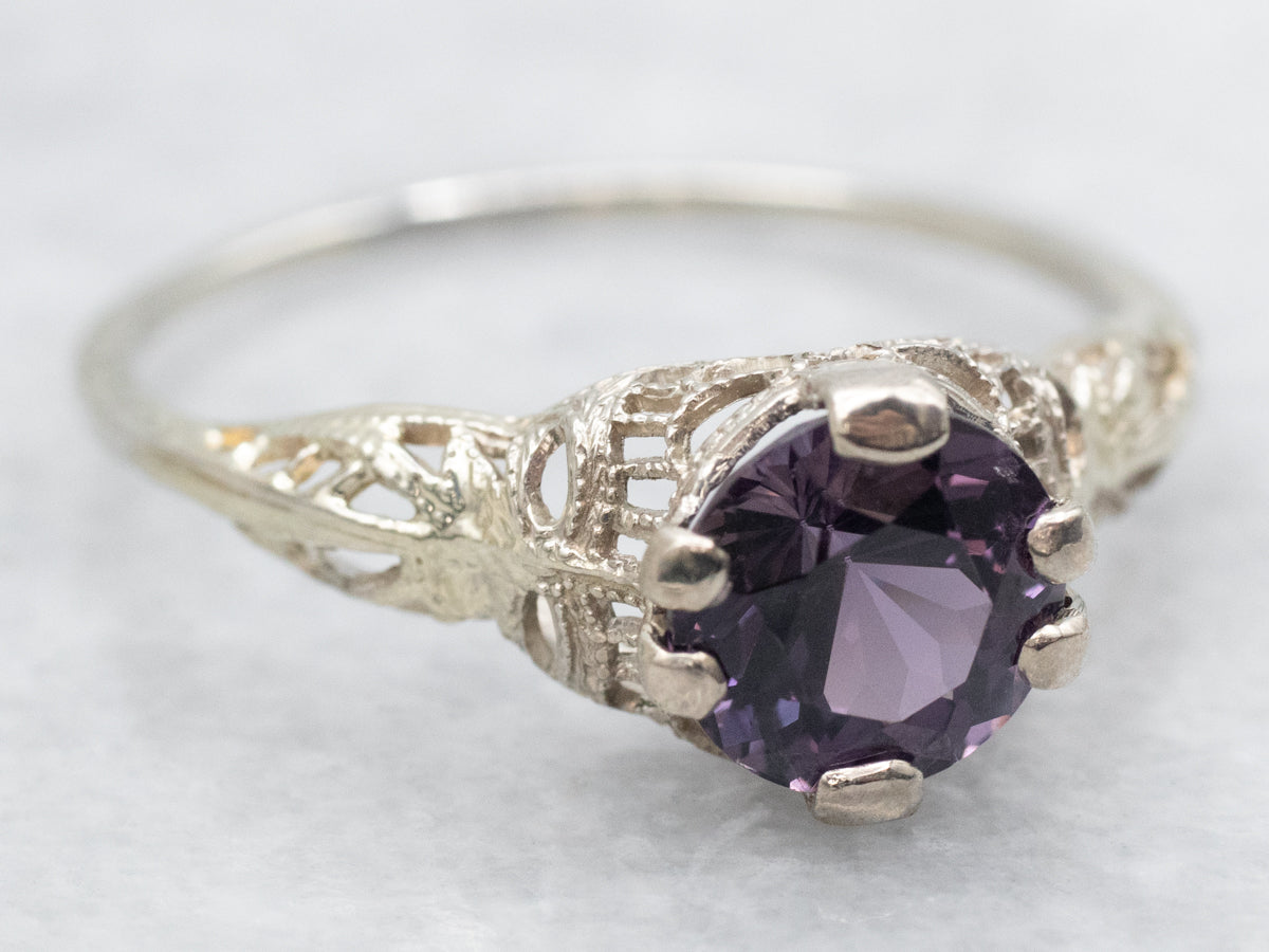 Beautiful Art Deco Purple Spinel Solitaire Ring