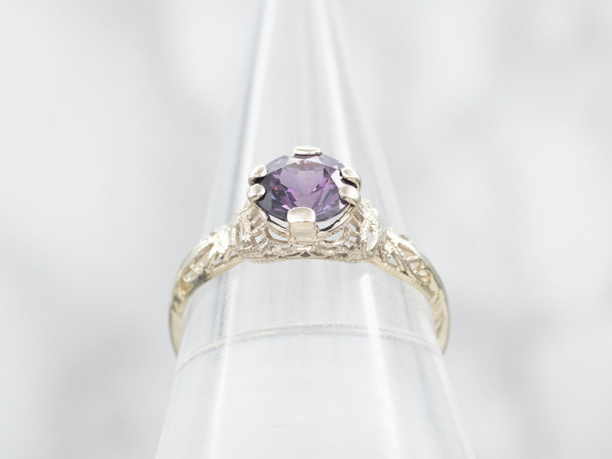 Beautiful Art Deco Purple Spinel Solitaire Ring