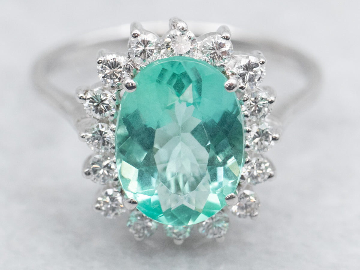 Lovely Mint Emerald and Diamond Halo Ring