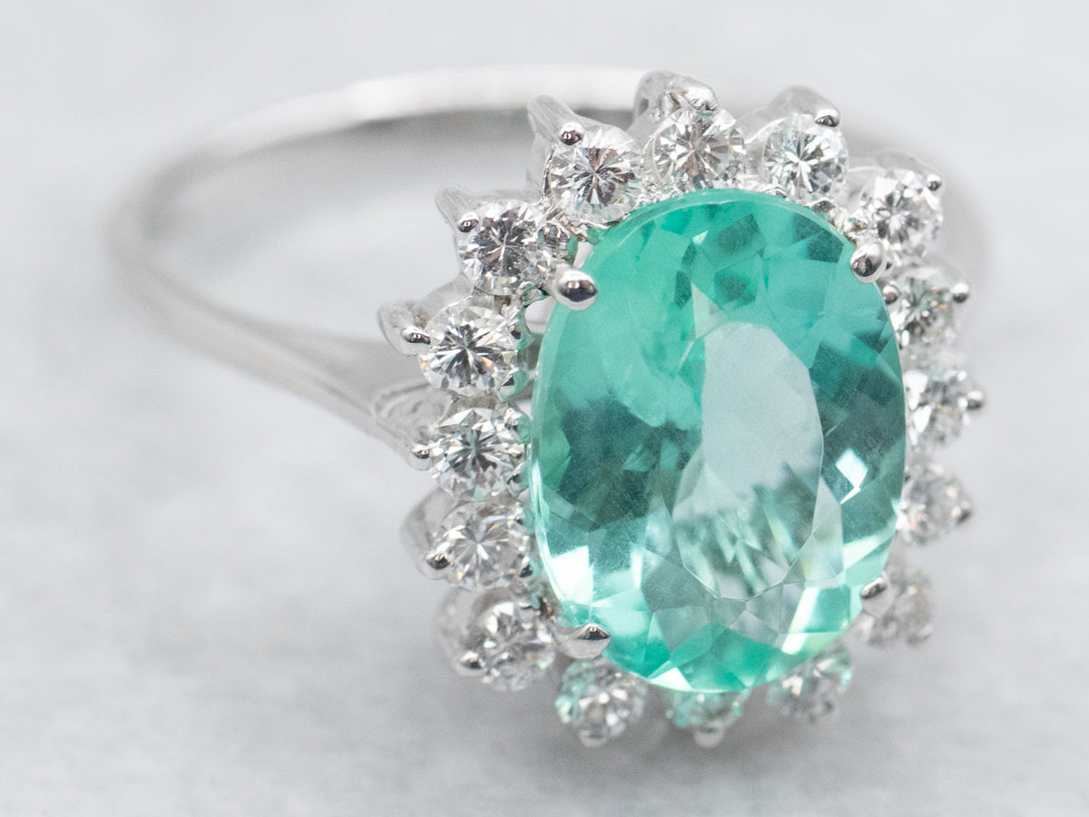 Lovely Mint Emerald and Diamond Halo Ring