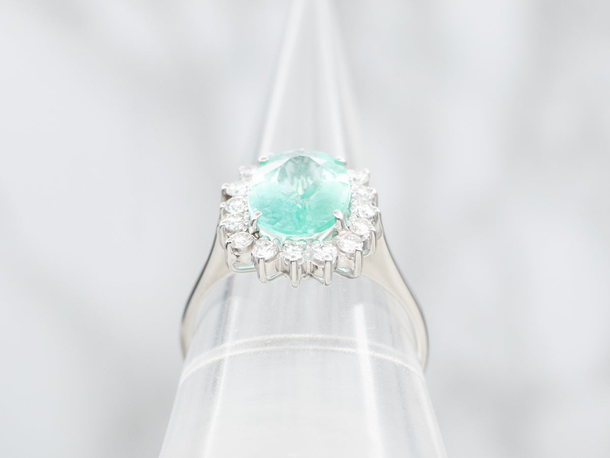 Lovely Mint Emerald and Diamond Halo Ring