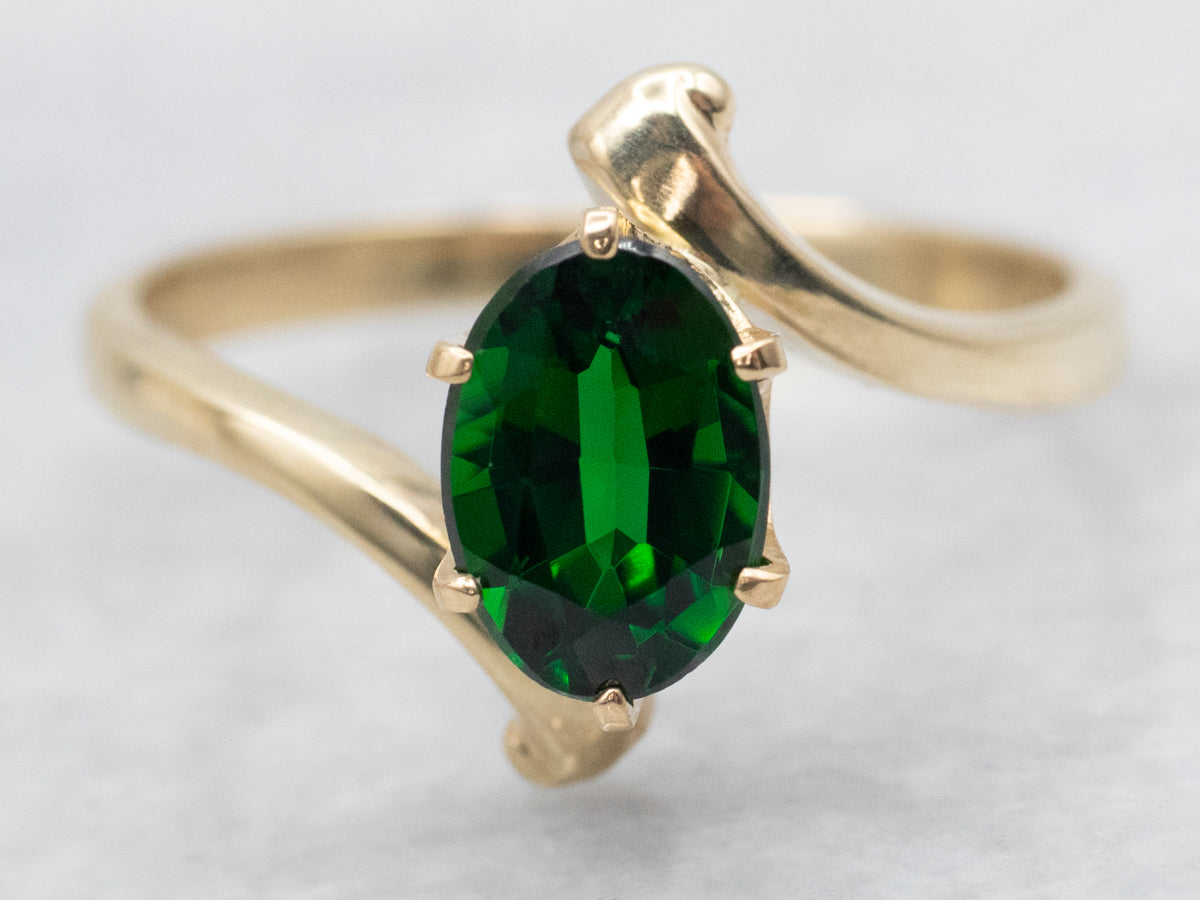 Evergreen Tourmaline and Gold Bypass Ring