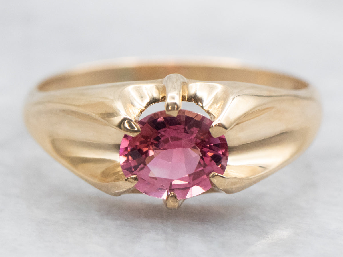 Antique East-West Set Pink Tourmaline Belcher Ring