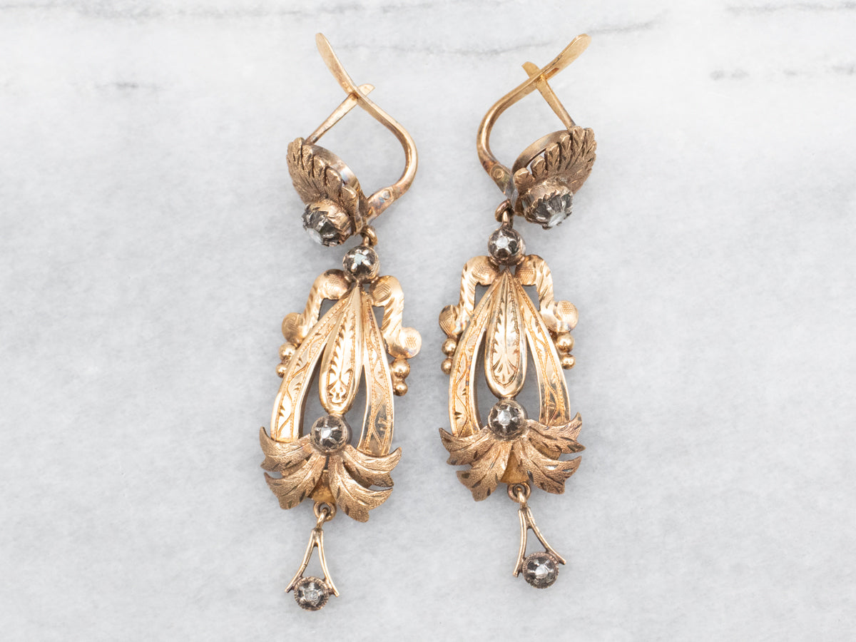 Antique Inspired Rose Cut Diamond Drop Earrings