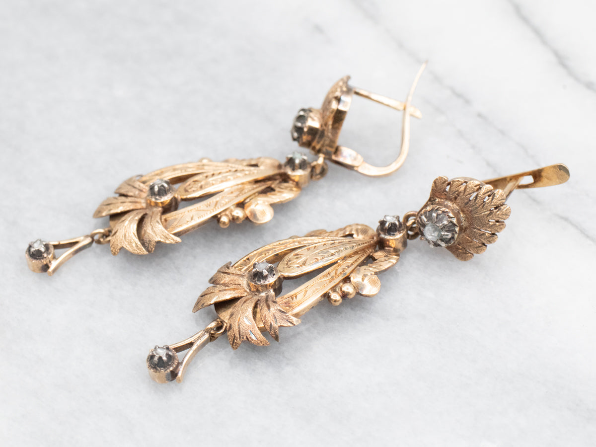 Antique Inspired Rose Cut Diamond Drop Earrings