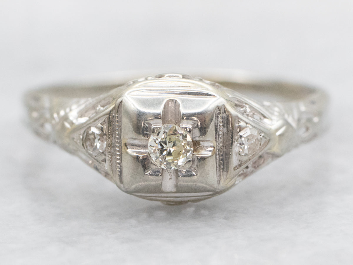 Art Deco Inspired Old Mine Cut Diamond Engagement Ring