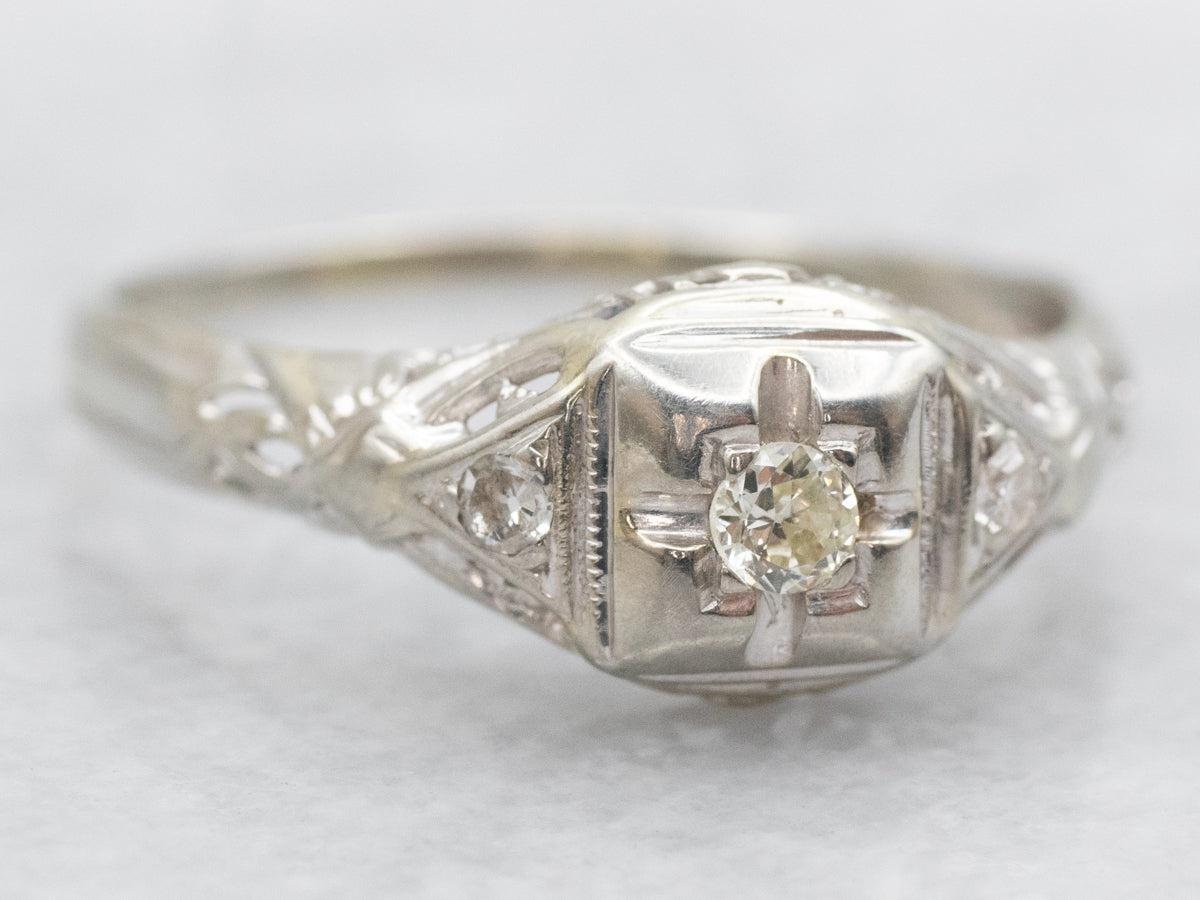 Art Deco Inspired Old Mine Cut Diamond Engagement Ring