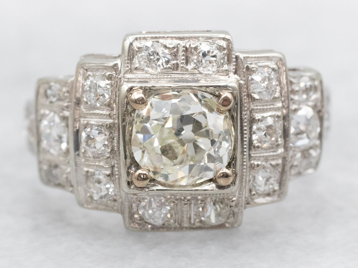 Art Deco Inspired Old Mine Cut Diamond Engagement Ring