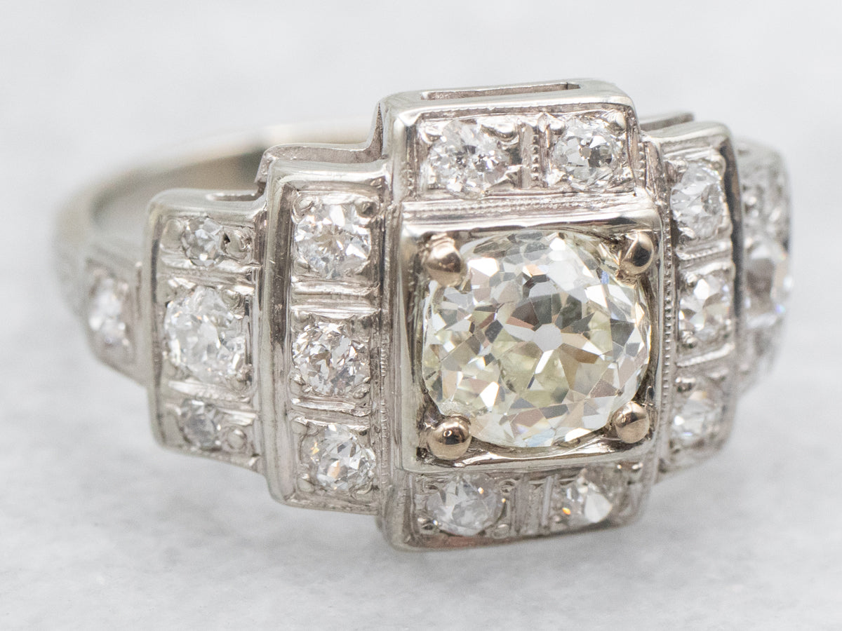 Art Deco Inspired Old Mine Cut Diamond Engagement Ring