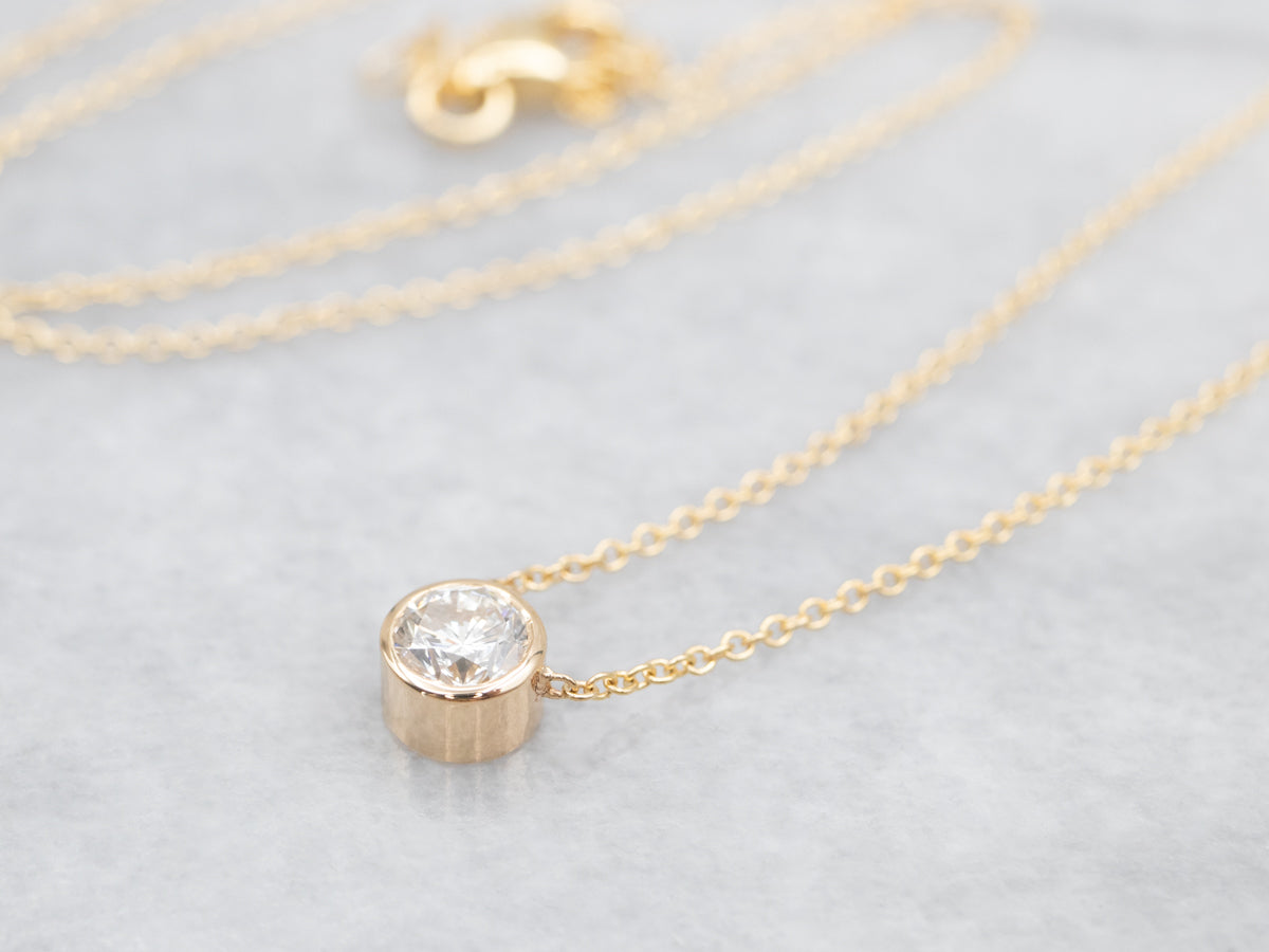 Gold Bezel Set Diamond Solitaire Chain Necklace