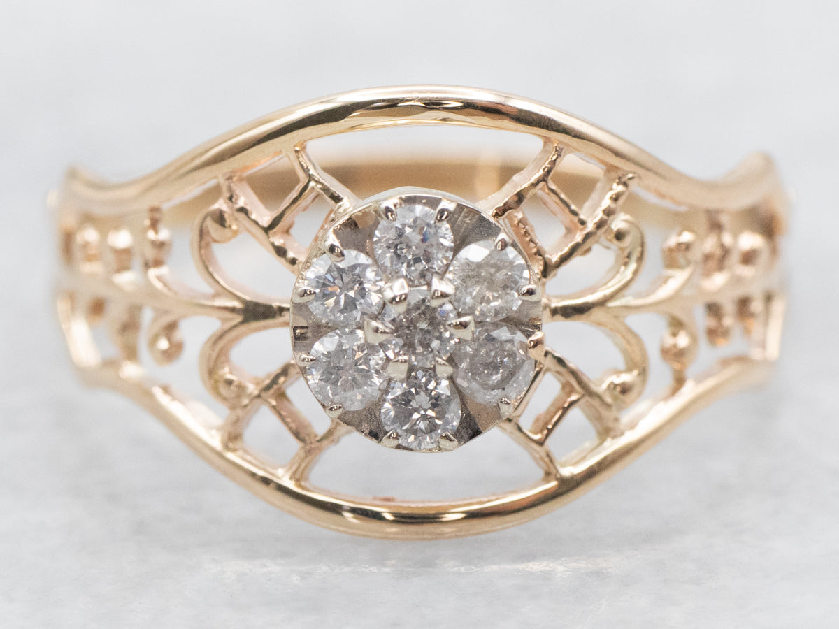 Ornate Diamond Cluster Filigree Ring