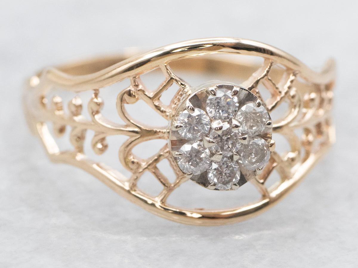 Ornate Diamond Cluster Filigree Ring