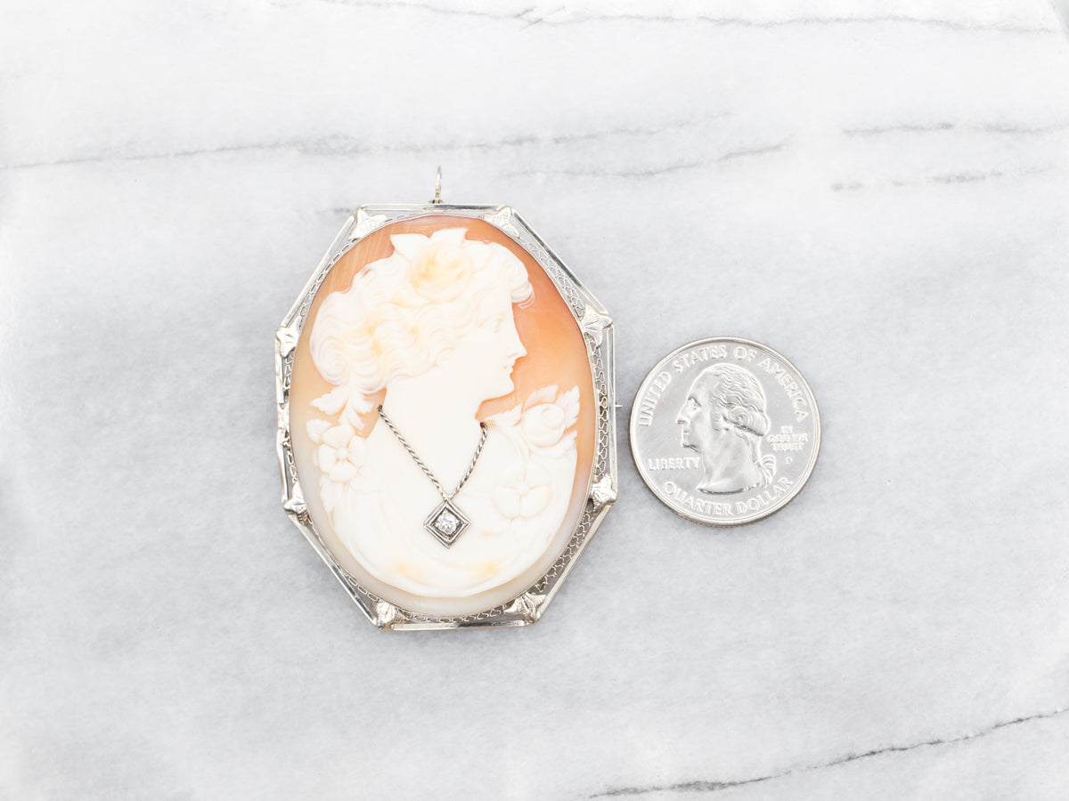 Art Deco Old Mine Cut Diamond Cameo Brooch or Pendant