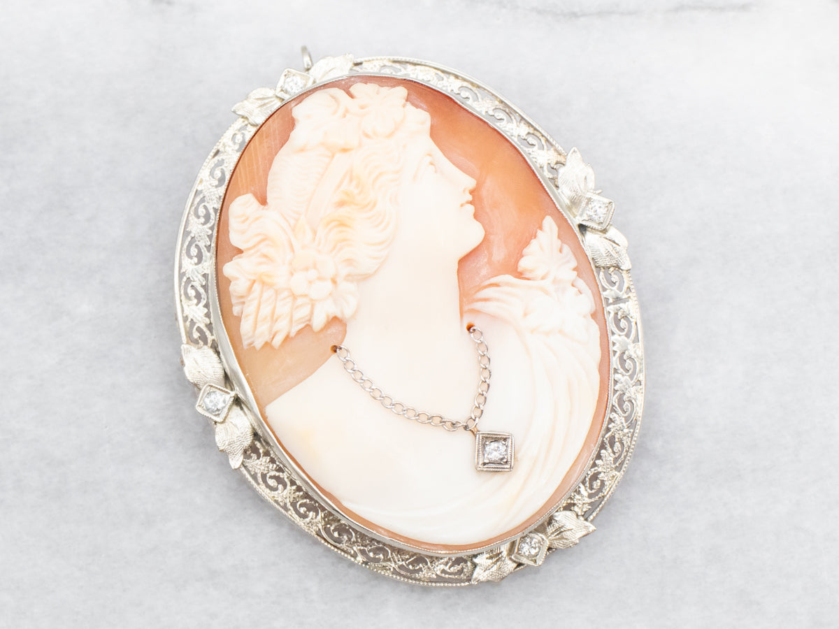 Stunning Art Deco Diamond Cameo Brooch or Pendant