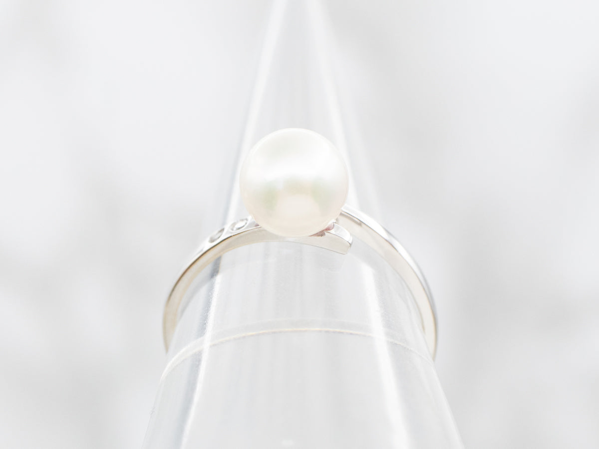 White Cultured Pearl and Diamond Bypass Ring