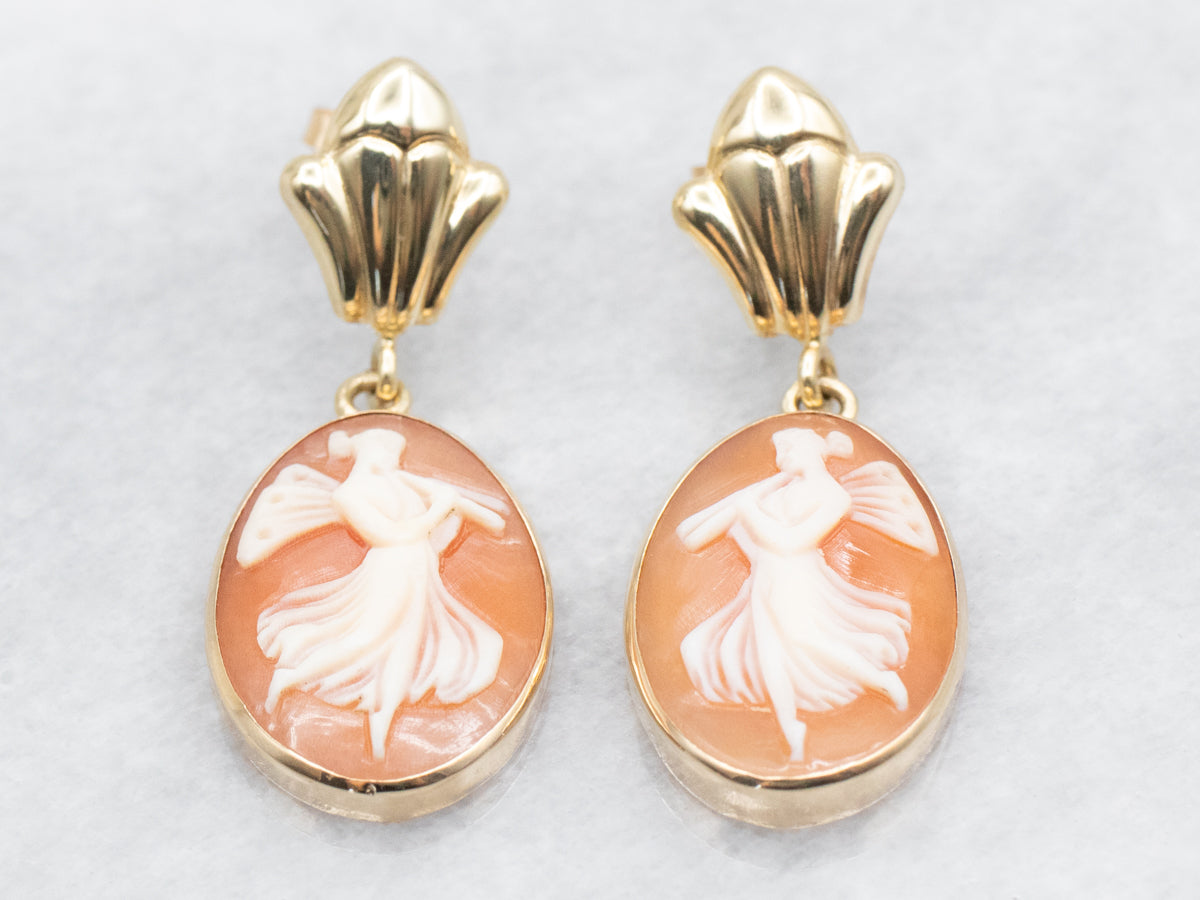 Mid-Century Gold Fairy Cameo Earrings