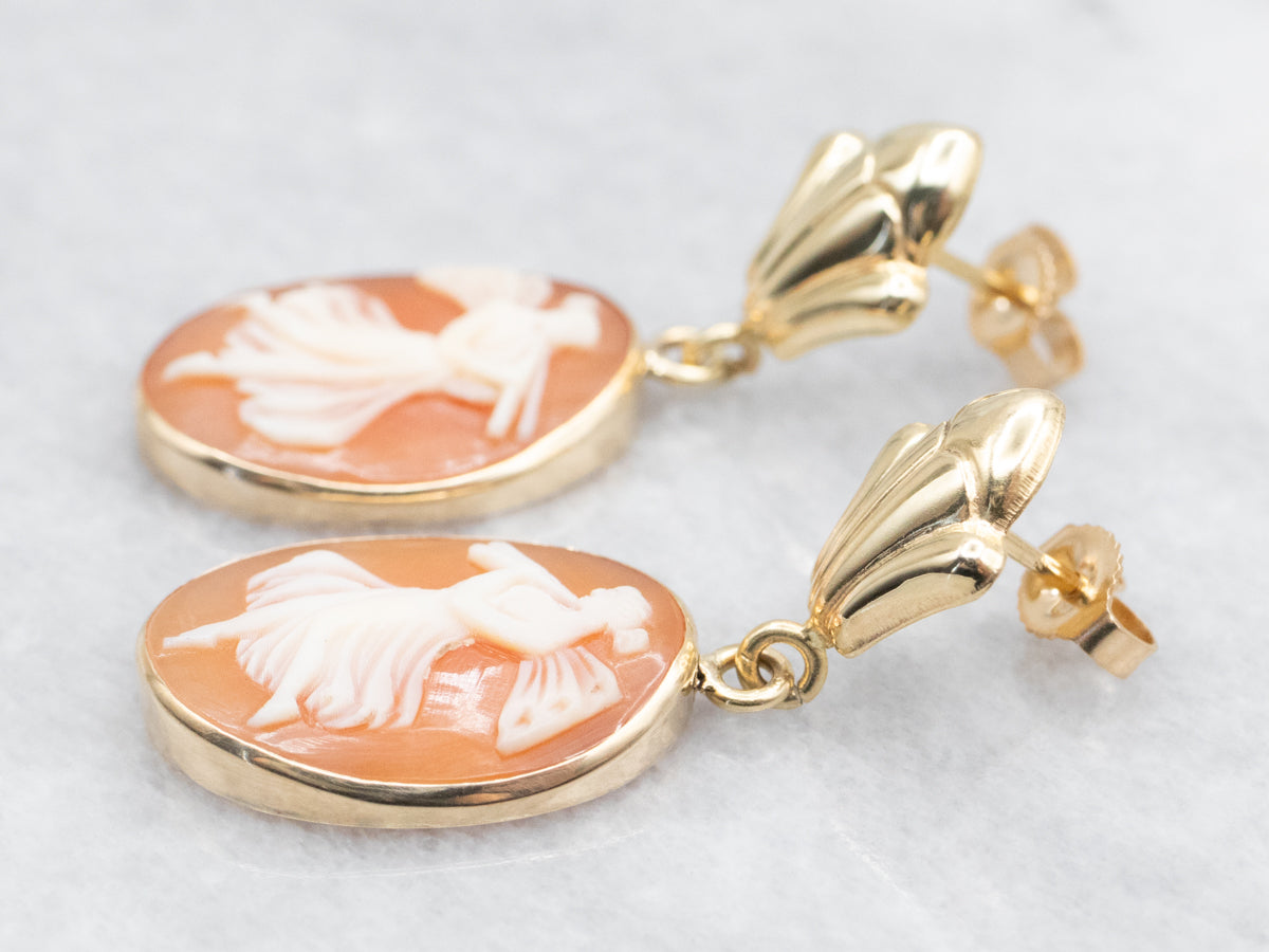 Mid-Century Gold Fairy Cameo Earrings