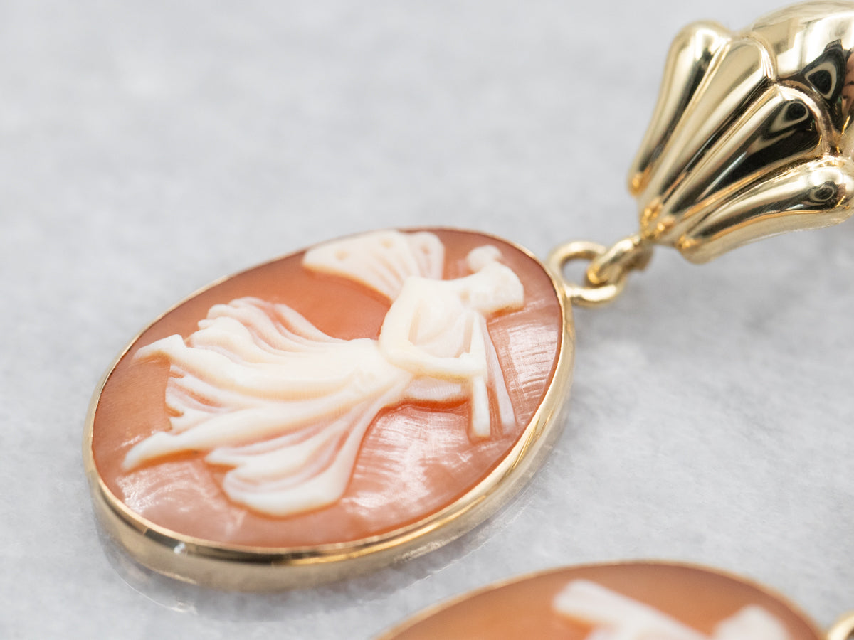 Mid-Century Gold Fairy Cameo Earrings