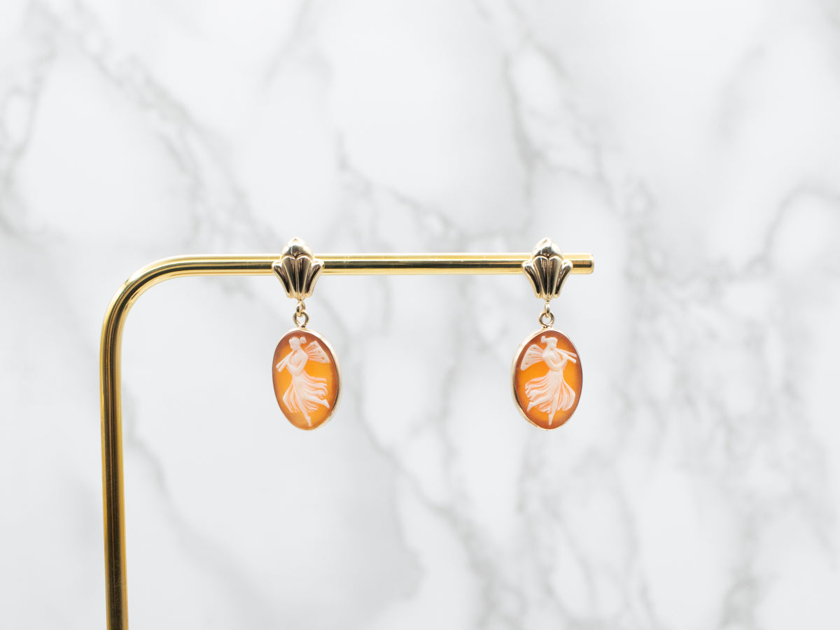 Mid-Century Gold Fairy Cameo Earrings