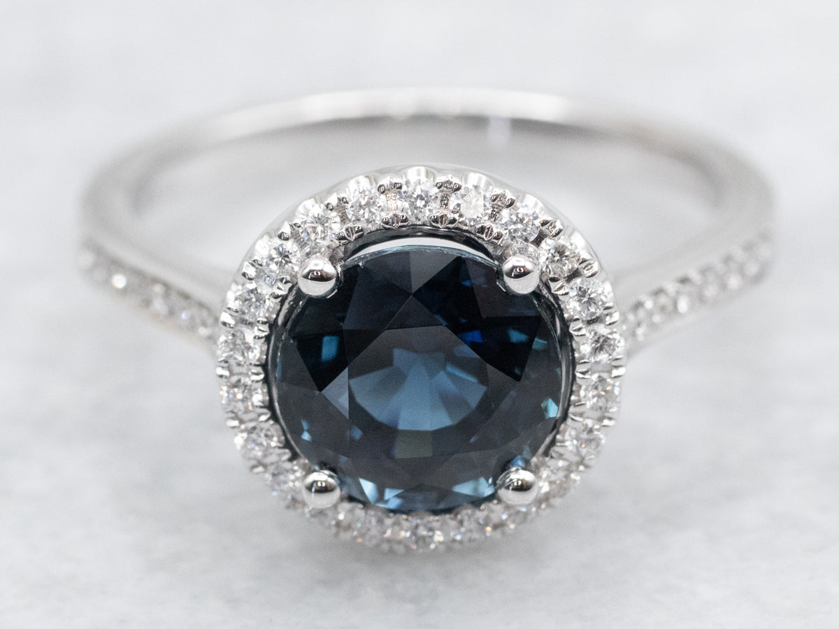 Modern Gold Sapphire Halo Engagement Ring