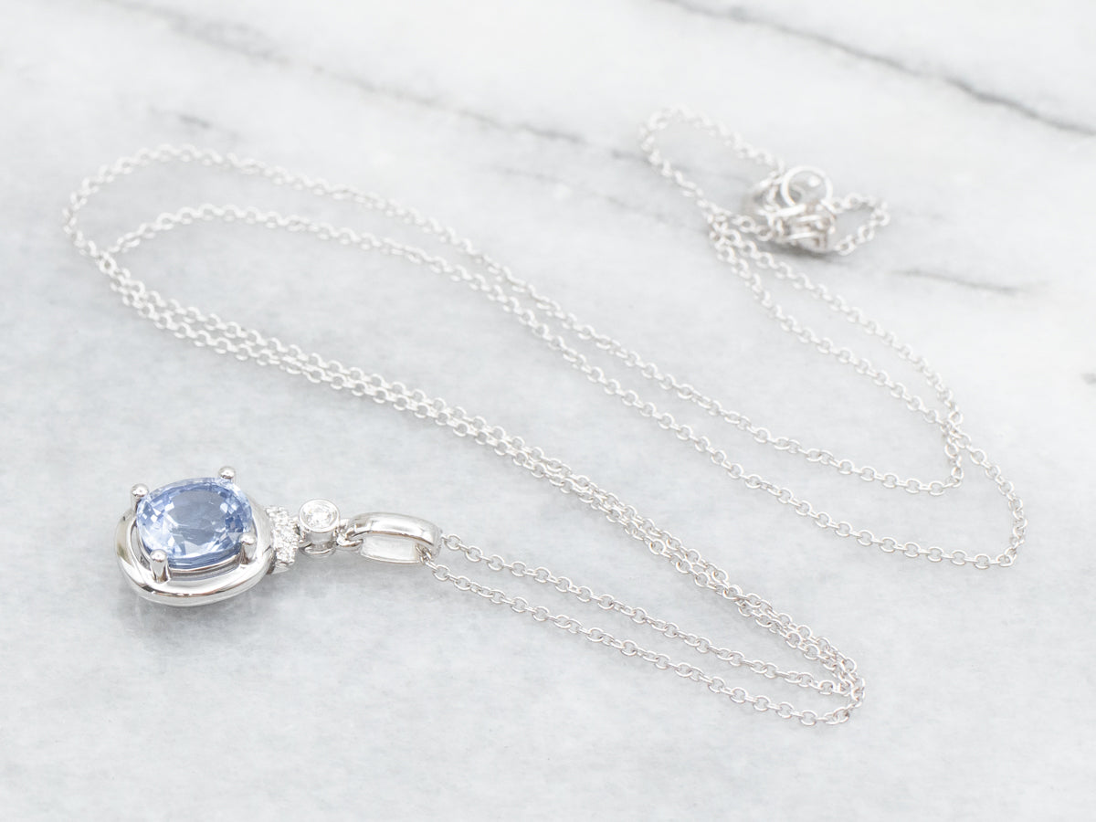 Sapphire and Diamond Pendant on Cable Chain