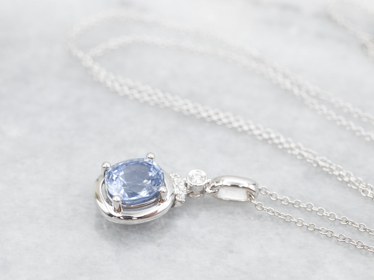 Sapphire and Diamond Pendant on Cable Chain