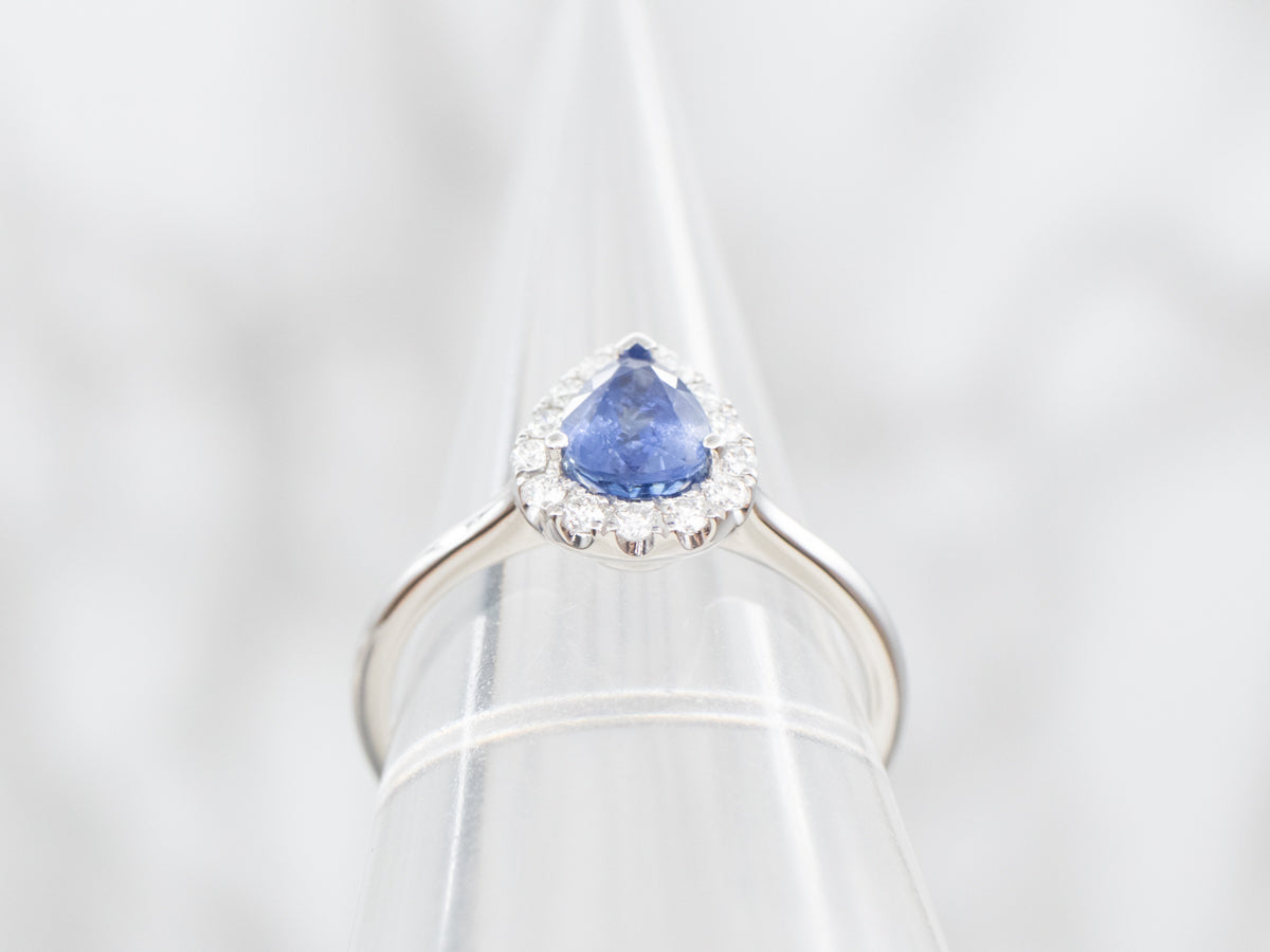 Modern Pear Cut Sapphire Diamond Halo Ring