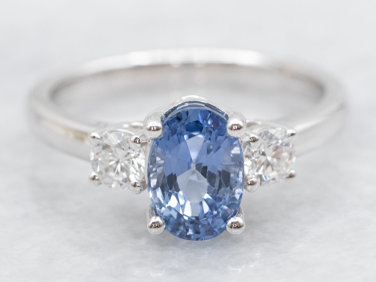 Sapphire and Diamond Three Stone Engagement Ring