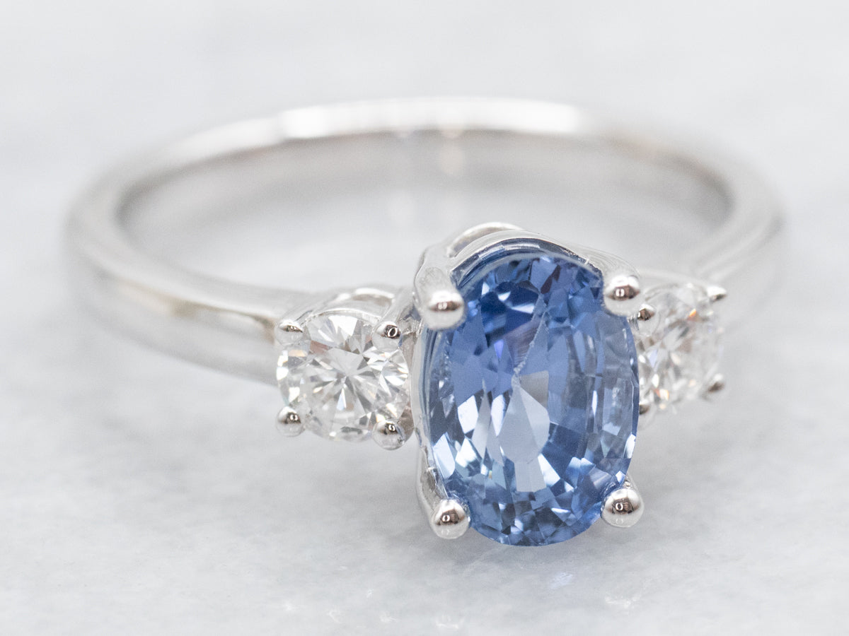 Sapphire and Diamond Three Stone Engagement Ring