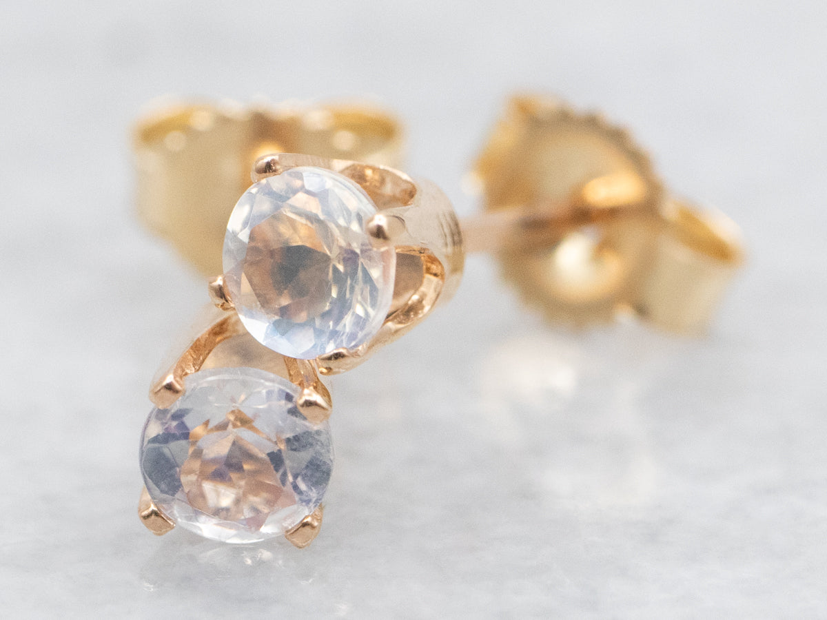 Gold Faceted Moonstone Stud Earrings