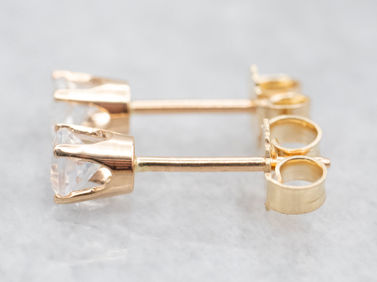 Gold Faceted Moonstone Stud Earrings