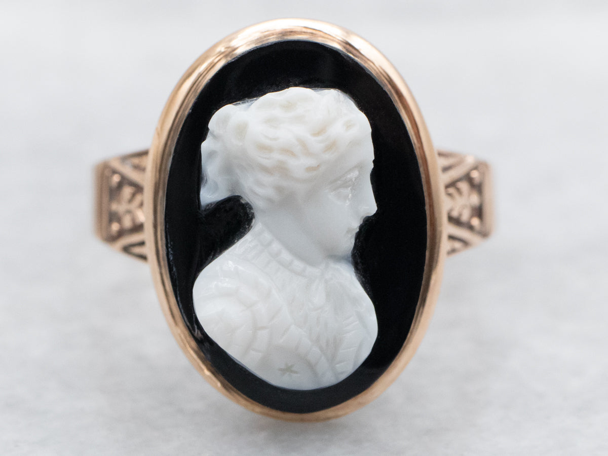 Victorian Rose Gold Onyx Cameo Ring