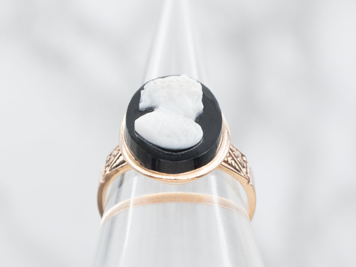 Victorian Rose Gold Onyx Cameo Ring